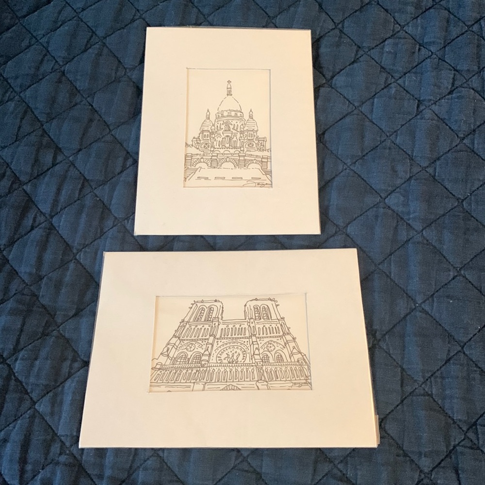 Bonjour! NWT set of two matted Paris prints, ready to fit 5x7 frame
